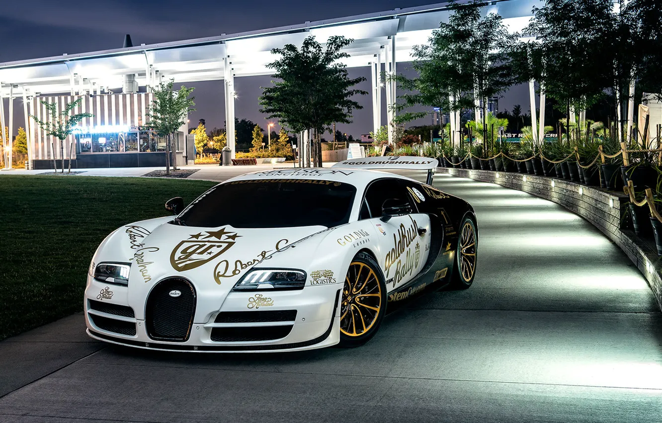Фото обои Bugatti, Veyron, Front, New York, NYC, White, Supersport, Spoiler