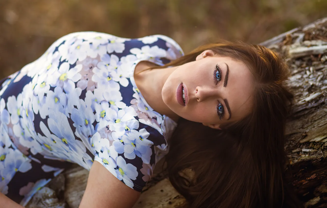 Фото обои girl, dress, blue eyes, beauty, lips, hair, look