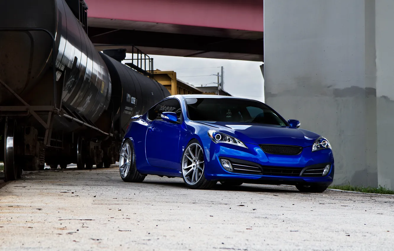 Фото обои Hyundai, Coupe, blue, tuning, train, Genesis