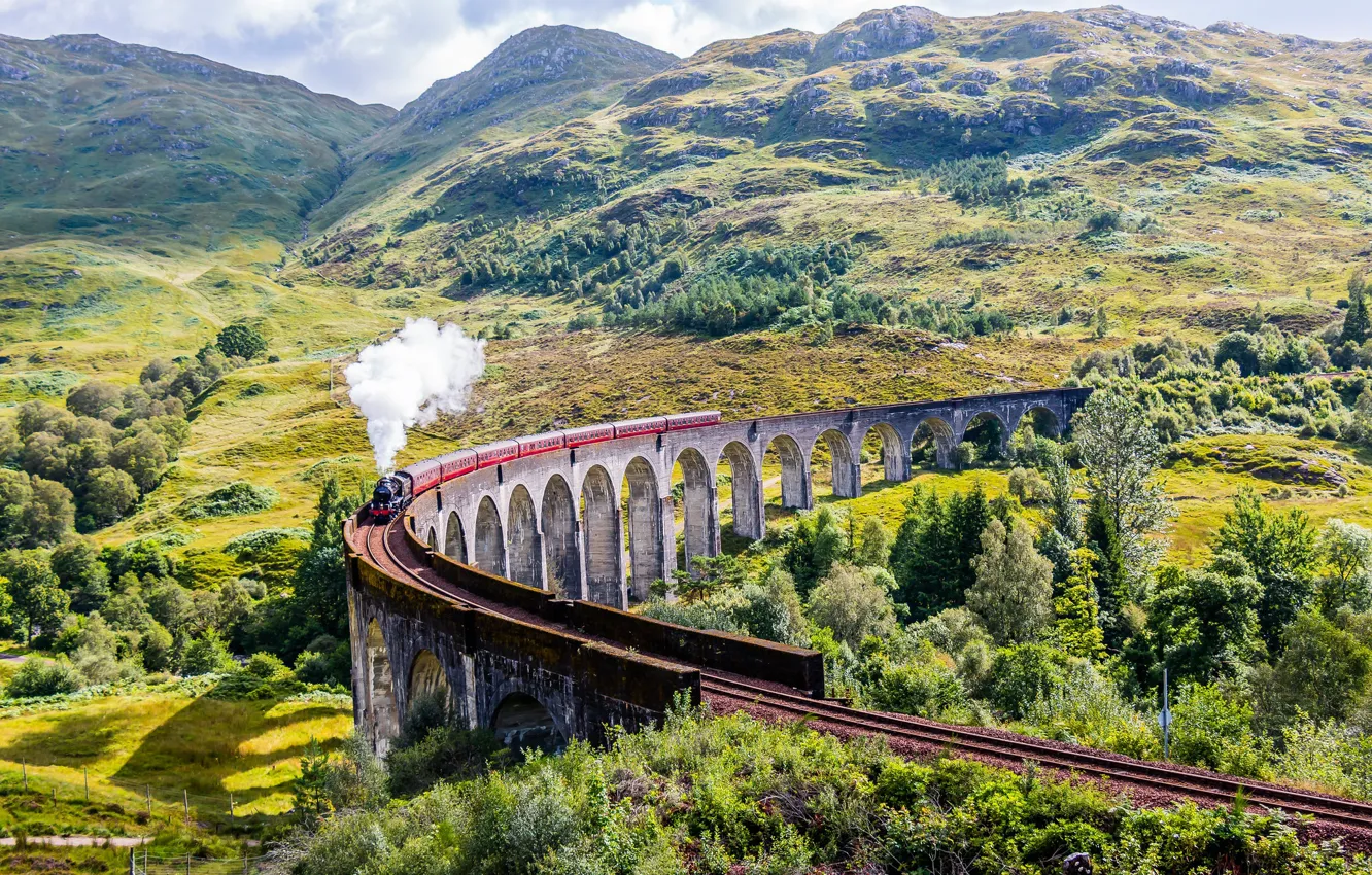Фото обои мост, паровоз, Шотландия, виадук, Гленфиннан