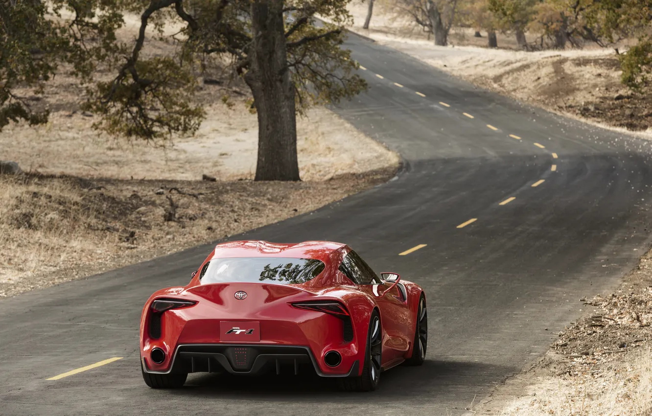 Фото обои красный, купе, поворот, сзади, Toyota, 2014, FT-1 Concept