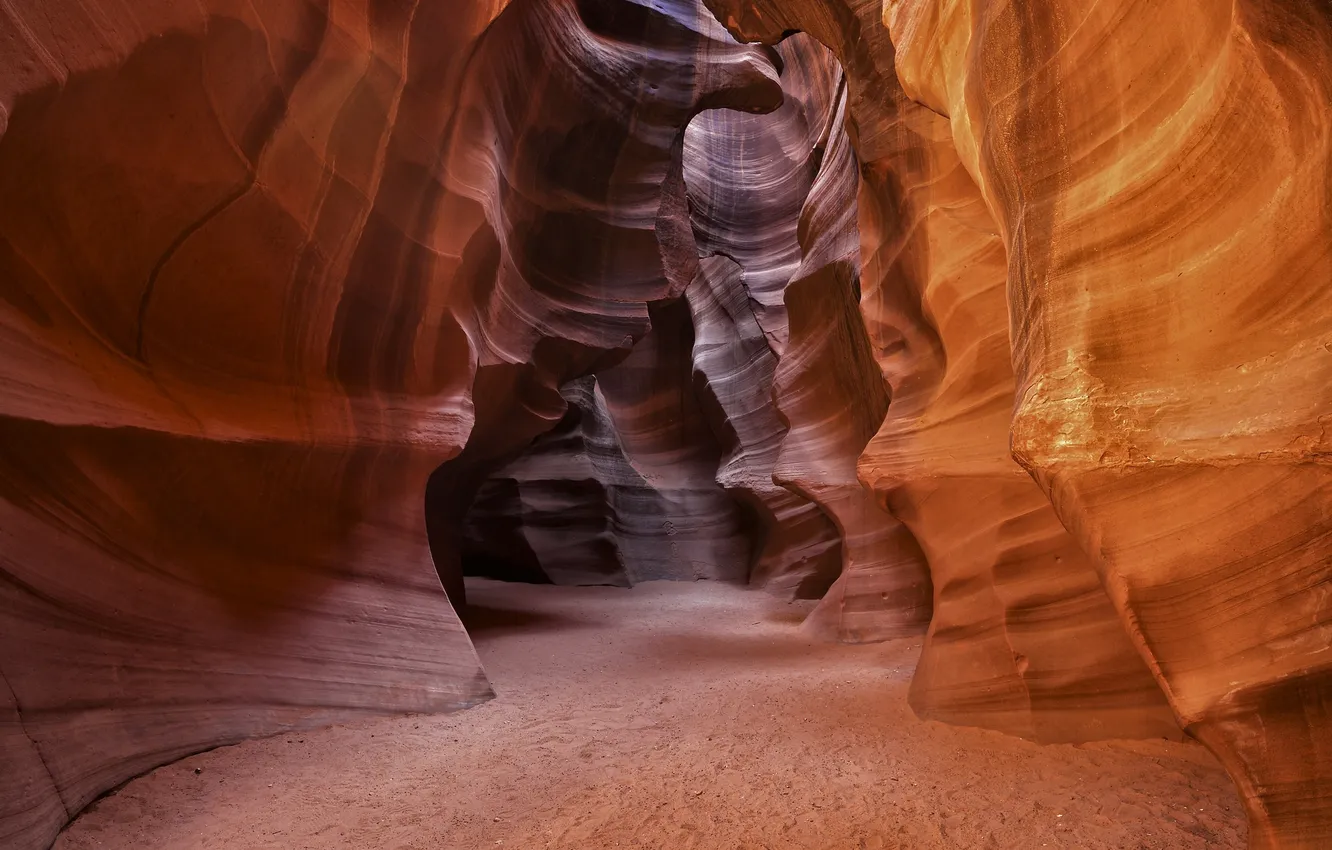 Фото обои свет, краски, блеск, Аризона, ущелье, США, каньон антилопы