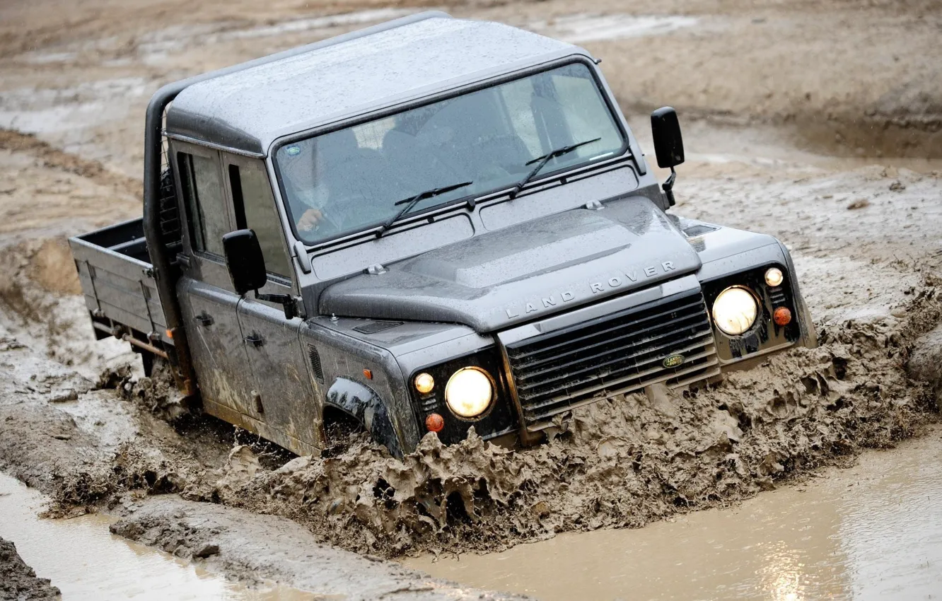 Фото обои машина, грязь, defender