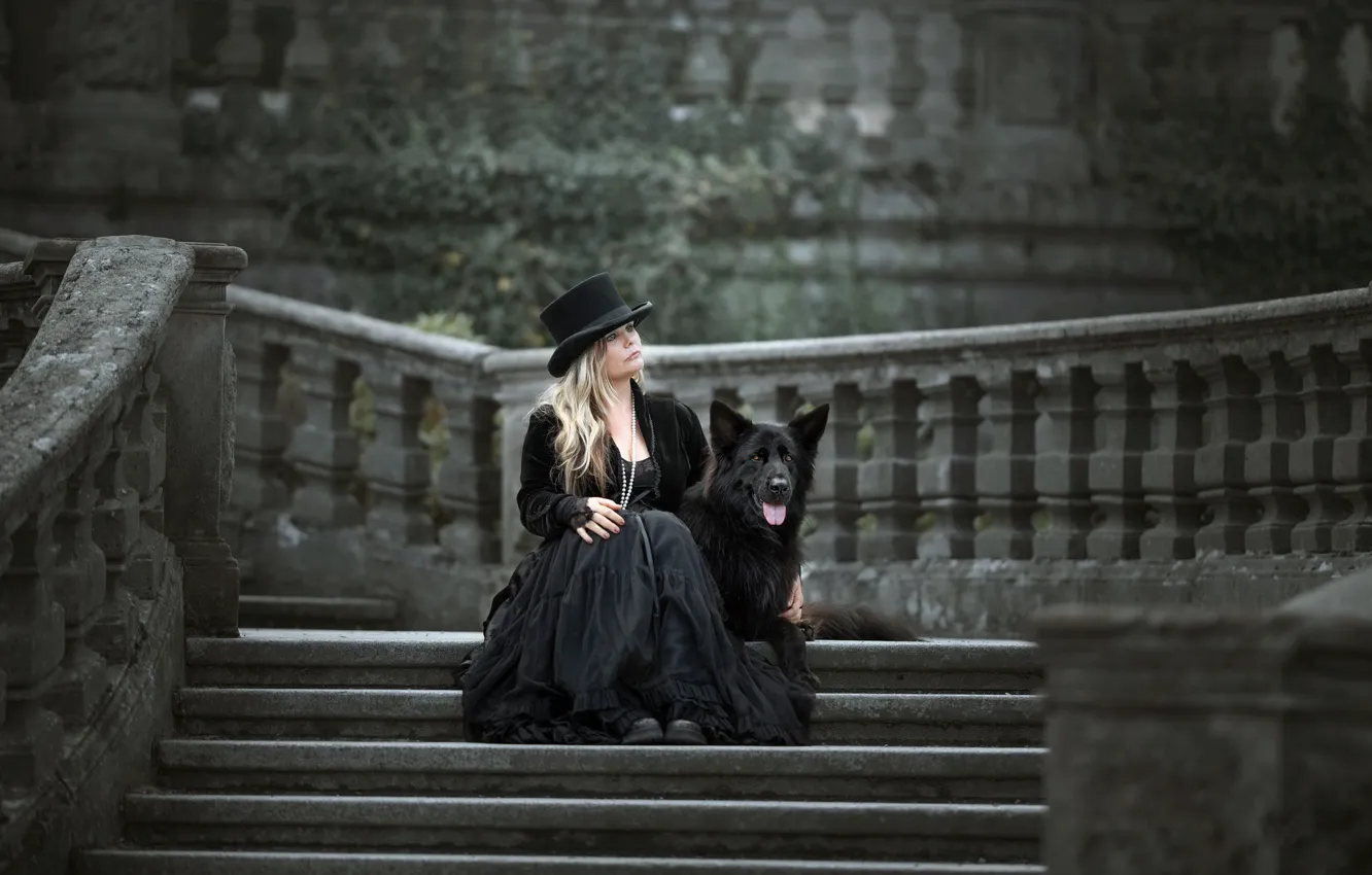 Фото обои фон, женщина, собака