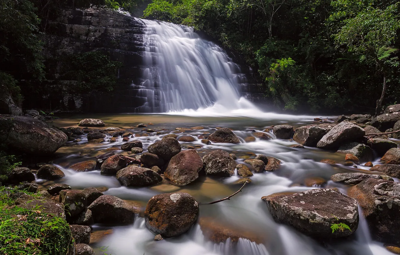 Фото обои река, камни, водопад, Малайзия, Malaysia, Lata Bukit Hijau Waterfall, Kedah