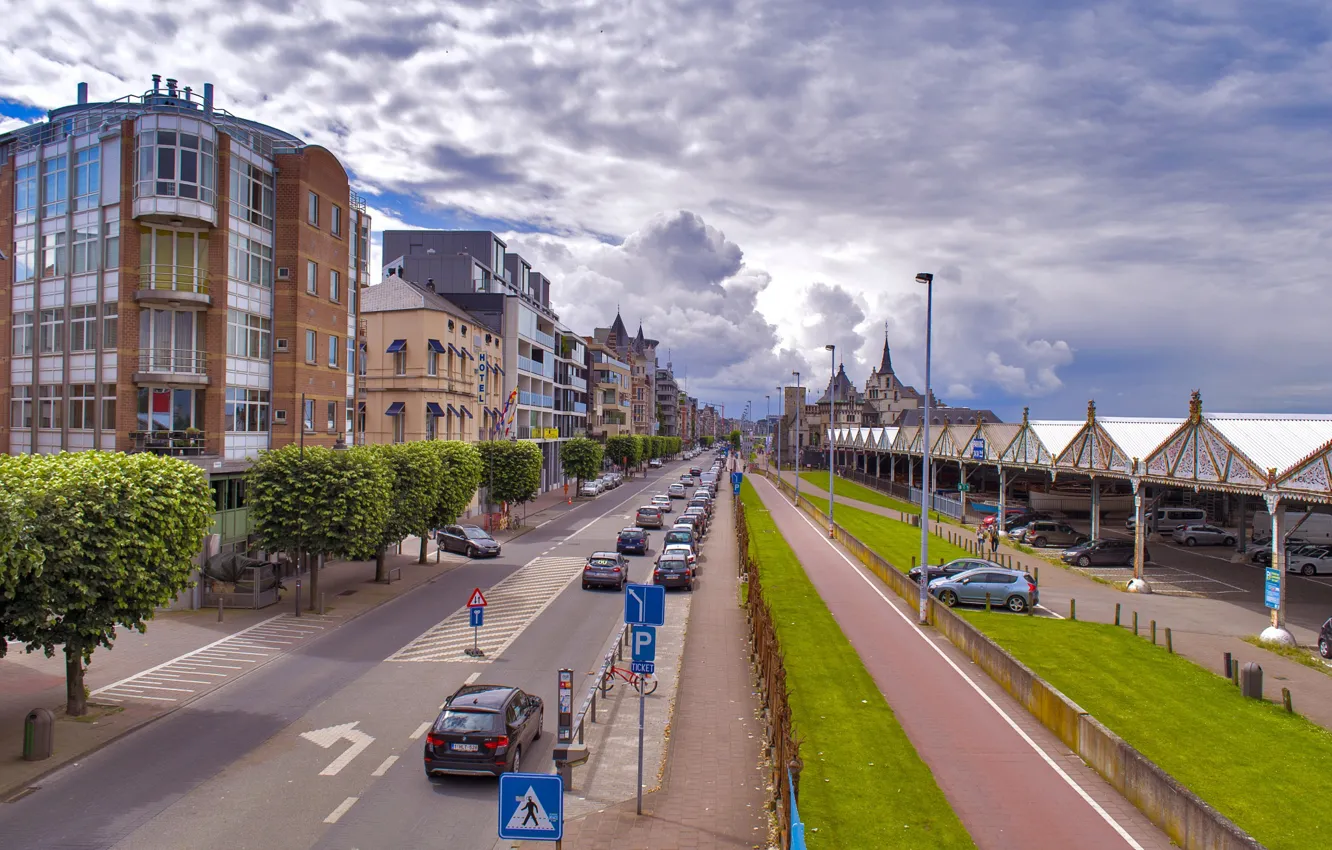 Фото обои улица, здания, Бельгия, автомобили, Антверпен, Antwerpen