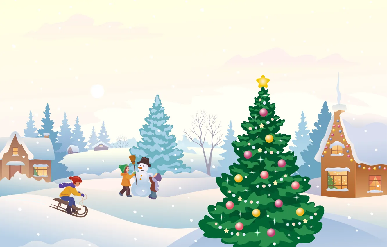 Фото обои зима, шарики, снег, украшения, праздник, Новый Год, Рождество, снеговик