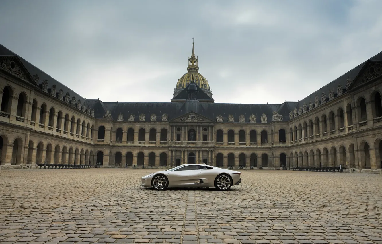 Фото обои париж, ягуар, тротуар, Jaguar C-X75, Paris Auto Show