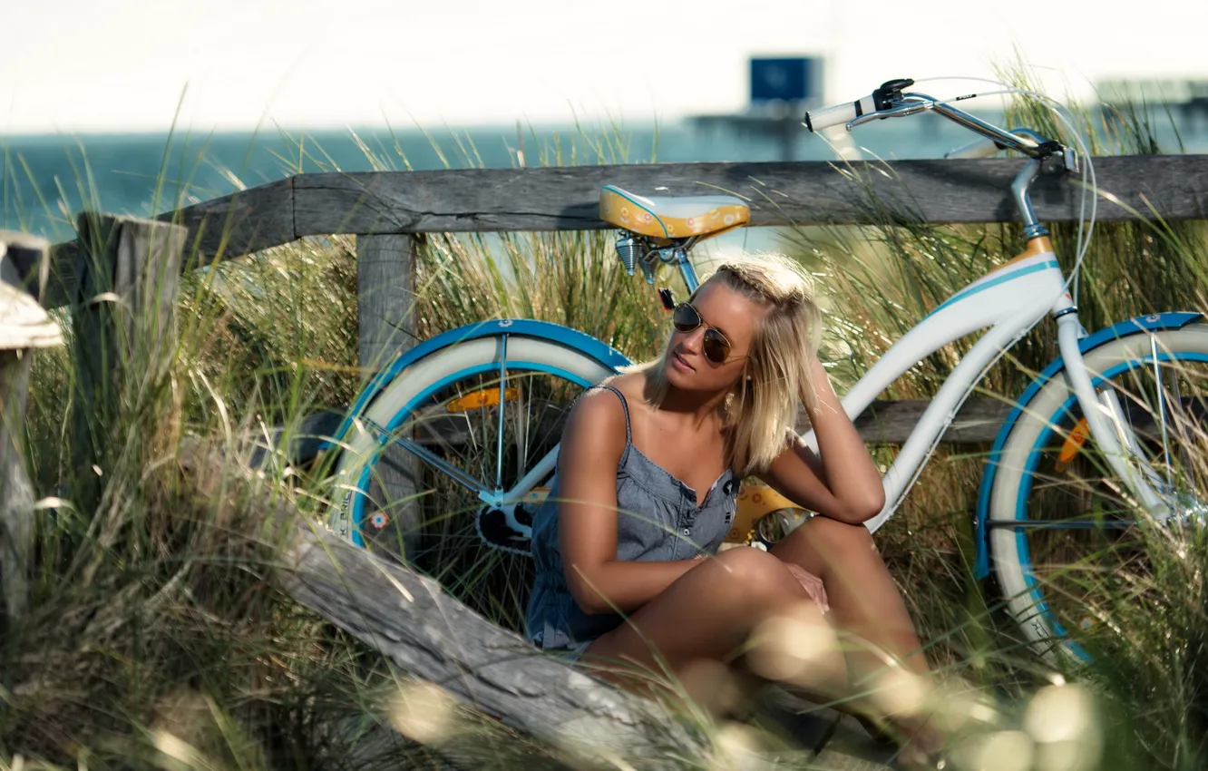 Фото обои лето, девушка, велосипед