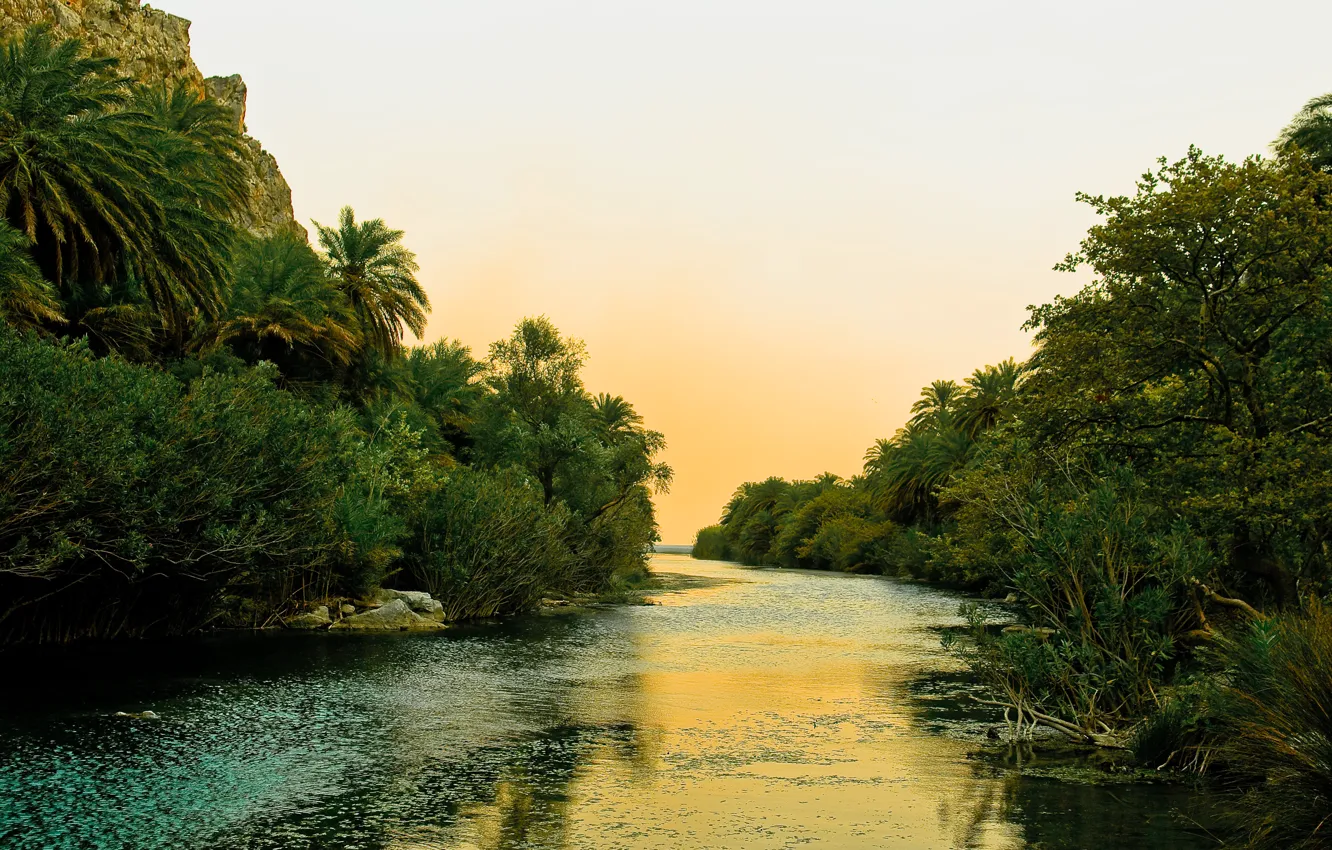 Фото обои река, пальмы, Греция, крит
