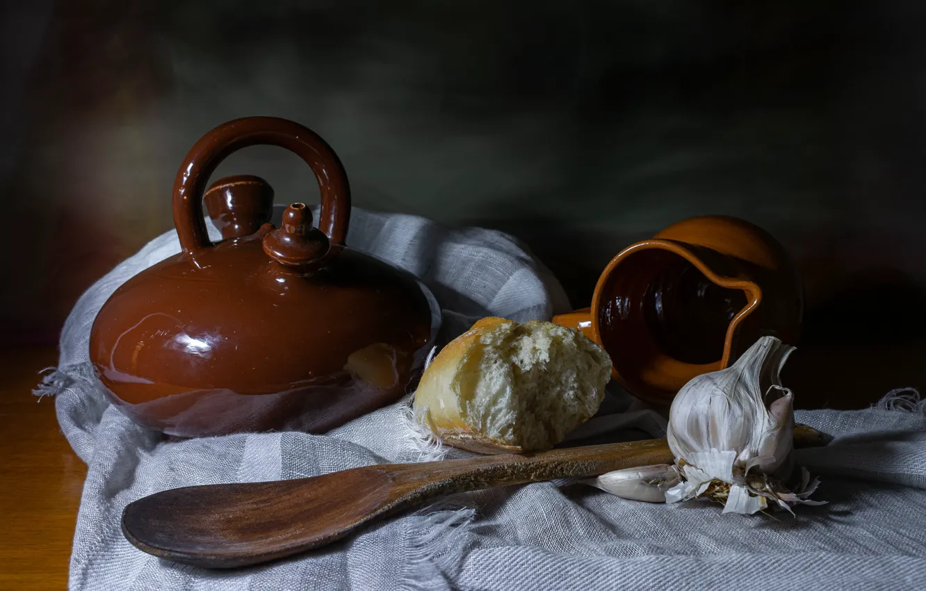 Фото обои чайник, хлеб, кувшин, натюрморт
