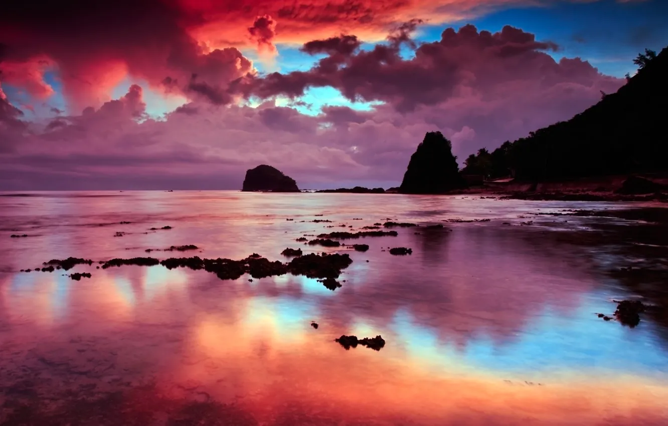 Фото обои beach, twilight, sky, sea, landscape, nature, sunset, clouds