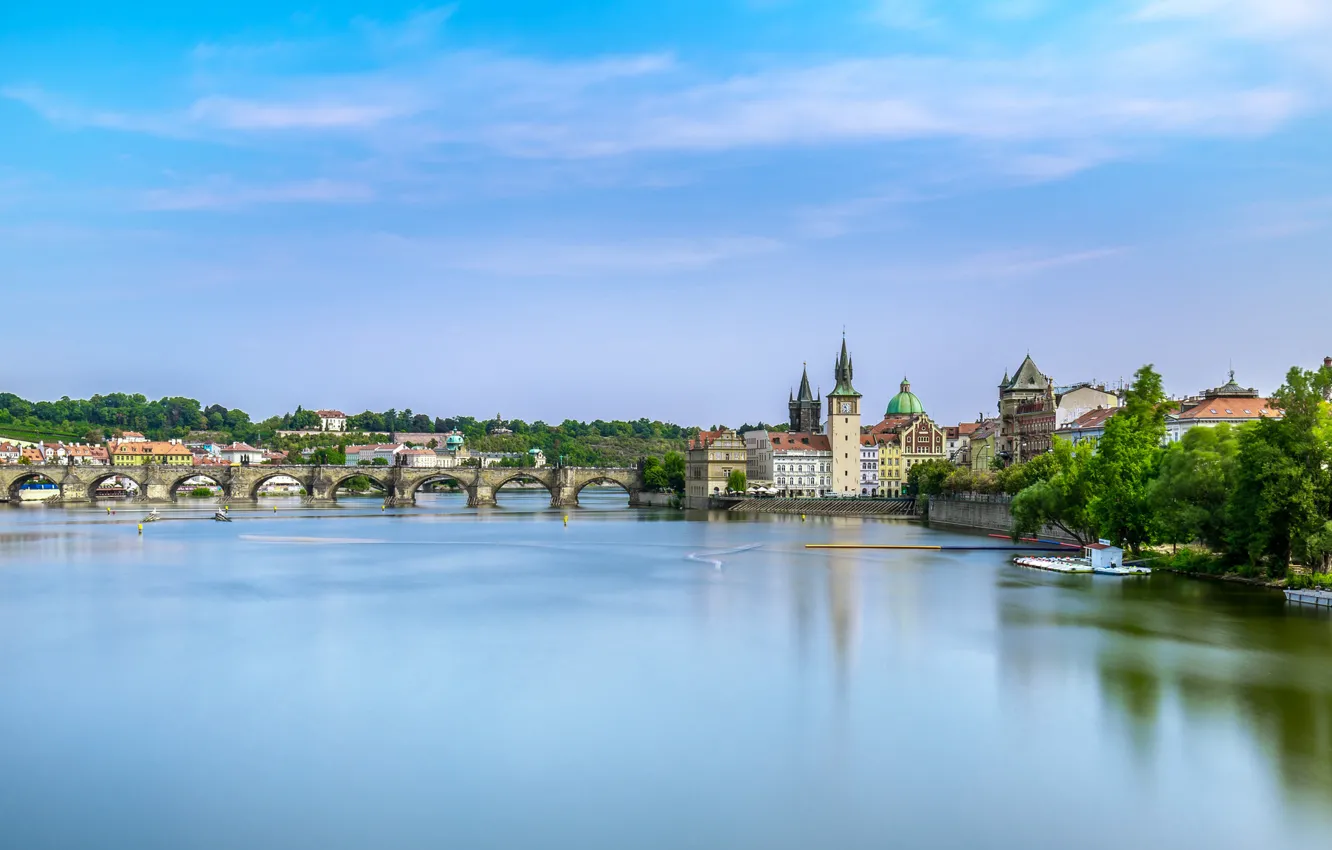 Фото обои мост, река, Прага, Чехия, Prague, Карлов мост, Czech Republic, Charles Bridge