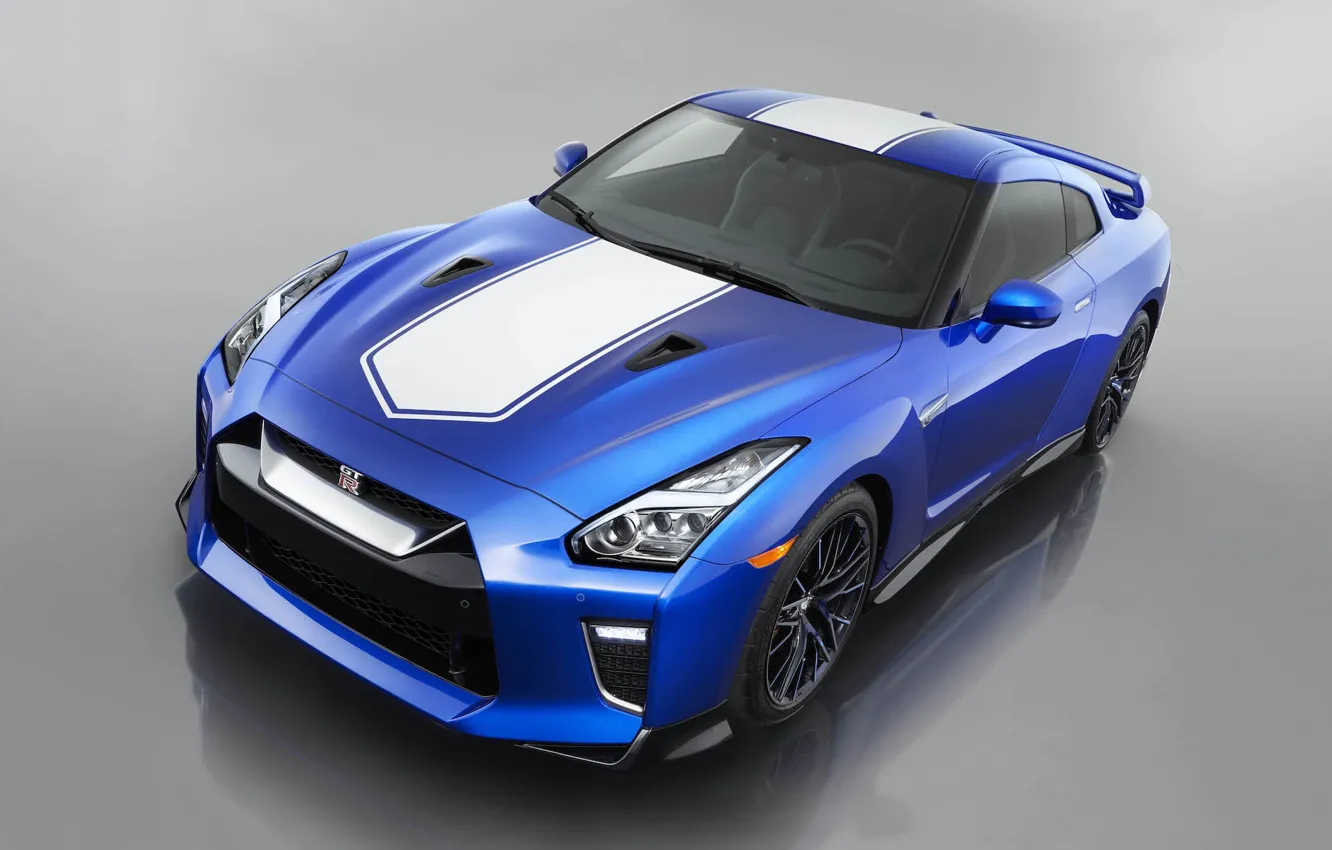 Фото обои Blue, 50th Anniversary Edition, Japan Car, White Stripes, 2020 Nissan GT-R