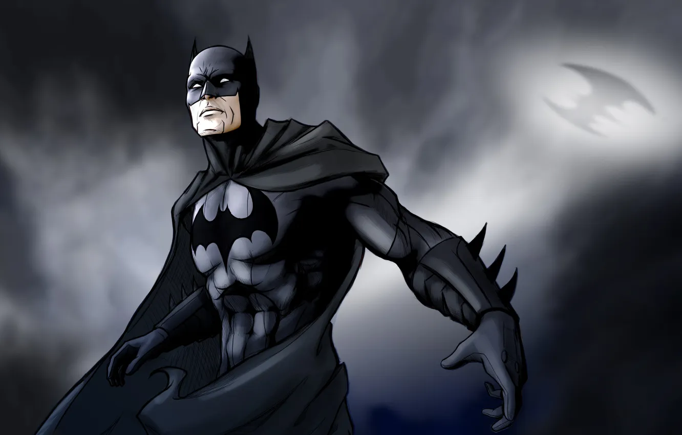 Фото обои тучи, темнота, batman, знак, бэтмен, костюм