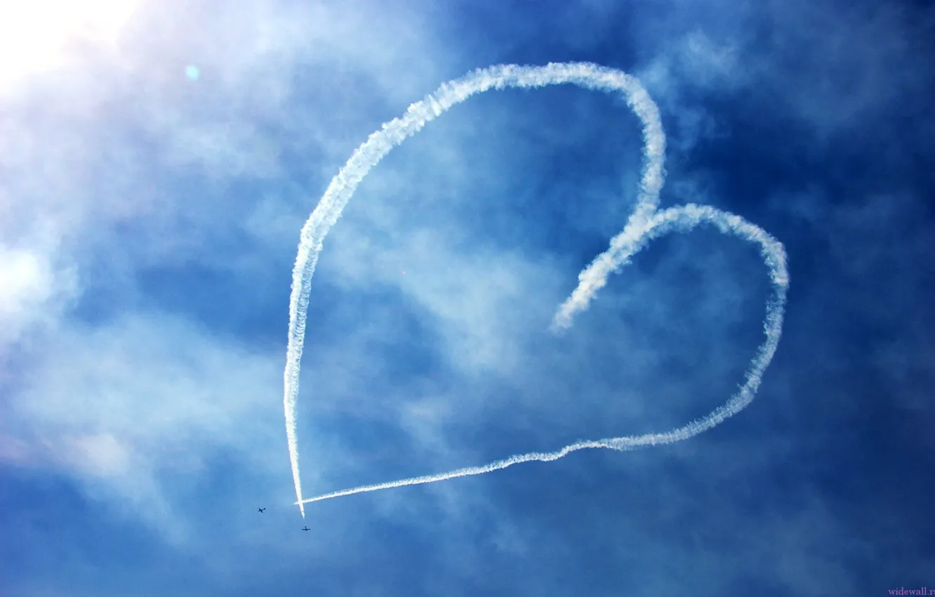 Фото обои небо, сердце, рисунок, самолёты