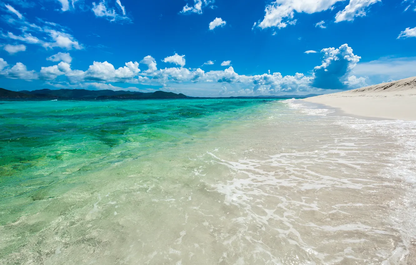 Фото обои лето, океан, поляж, British Virgin Islands, Sandy Cay Island