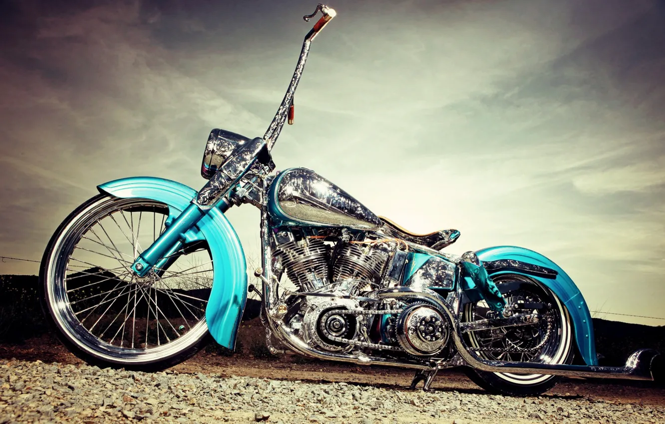 Фото обои Harley-Davidson, Chrome, Motorcycle, Bagger, Classic bike