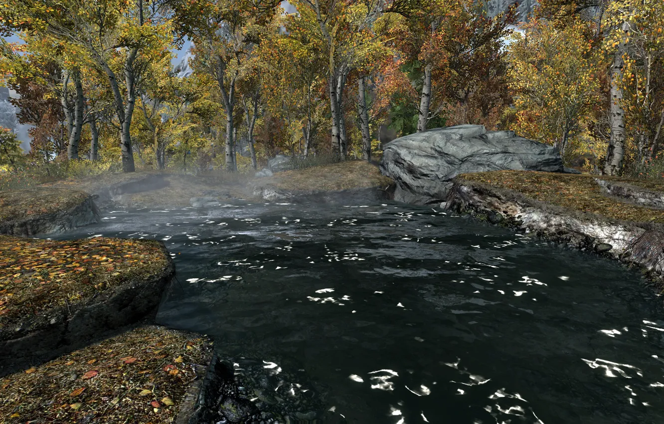 Фото обои деревья, озеро, trees, lake, skyrim, скайрим, tes 5