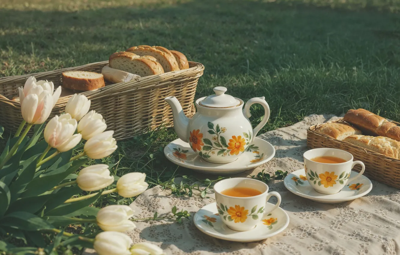 Фото обои цветы, ретро, весна, тюльпаны, sunshine, пикник, blossom, flowers
