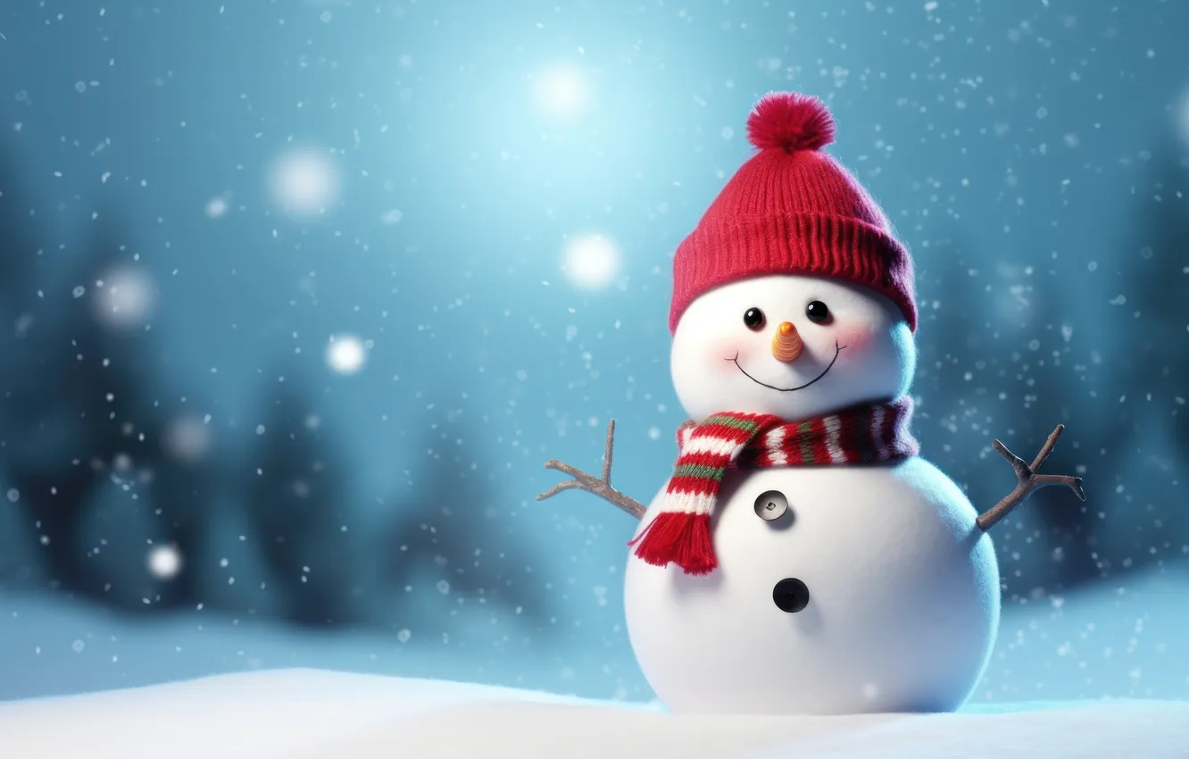 Фото обои зима, снег, Рождество, Новый год, снеговик, Christmas, winter, snow