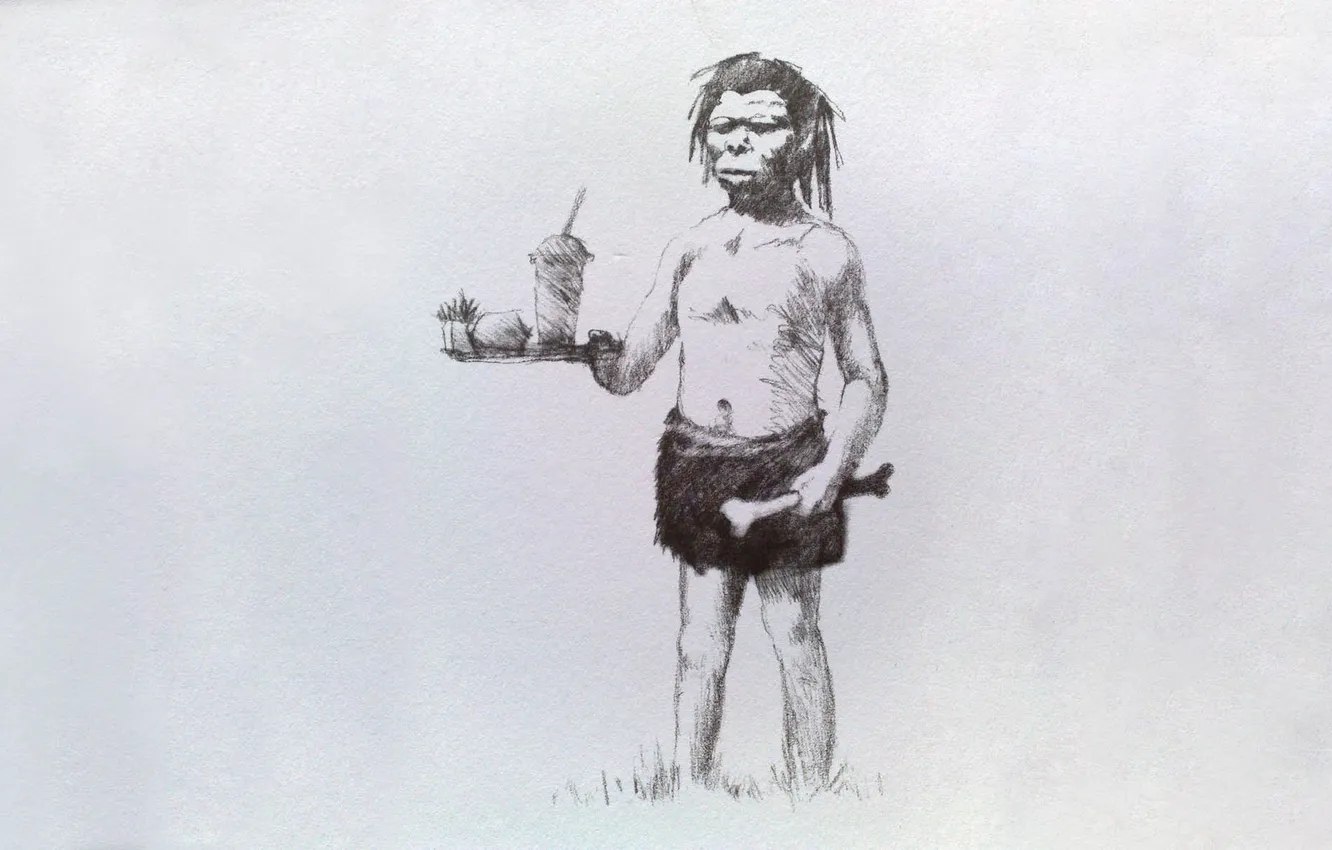 Фото обои карандаш, обед, макдональдс, неандерталец