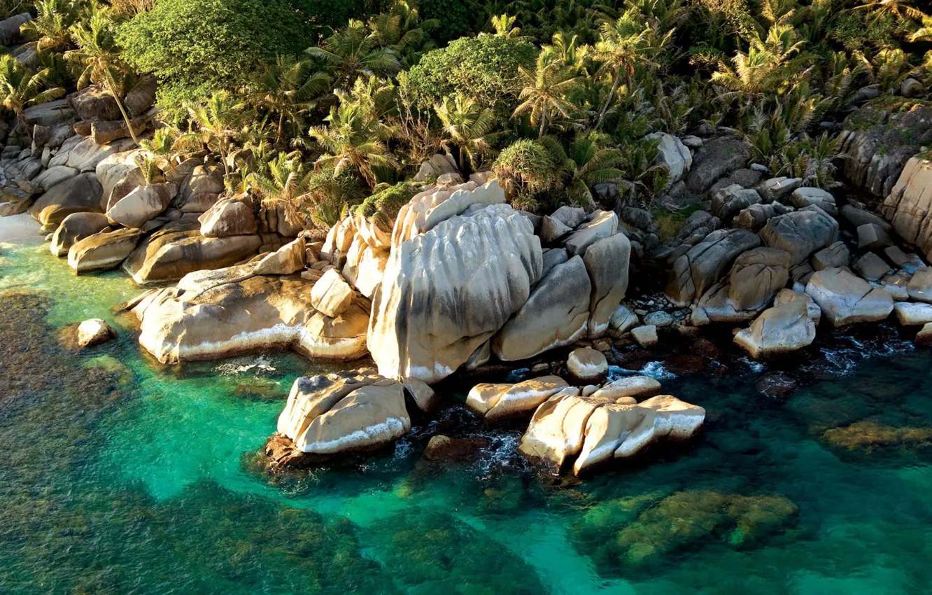 Фото обои камни, пальмы, океан, Indian Ocean, Cocos Islands