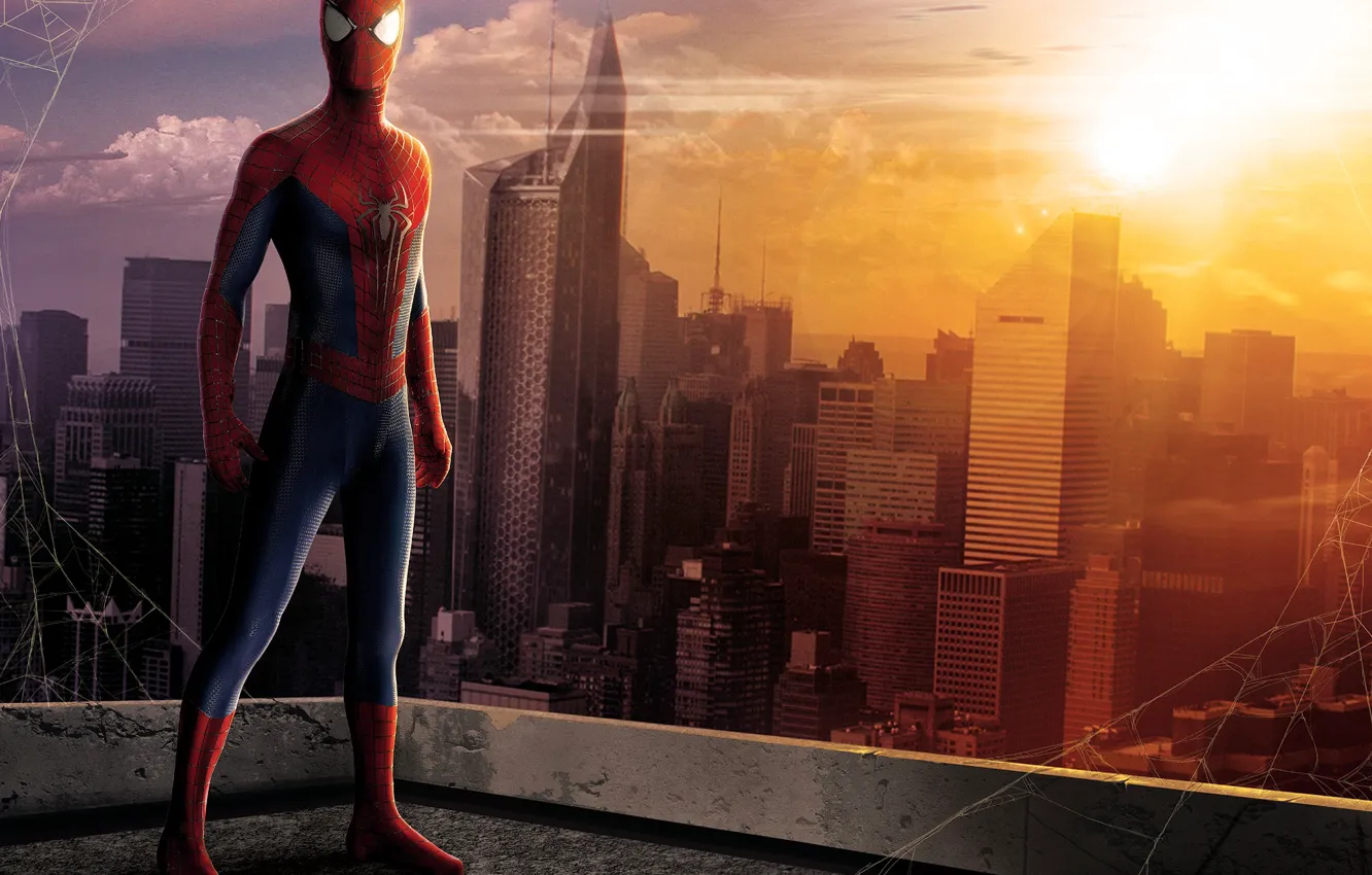 Фото обои city, new york, spider man, web, peter parker