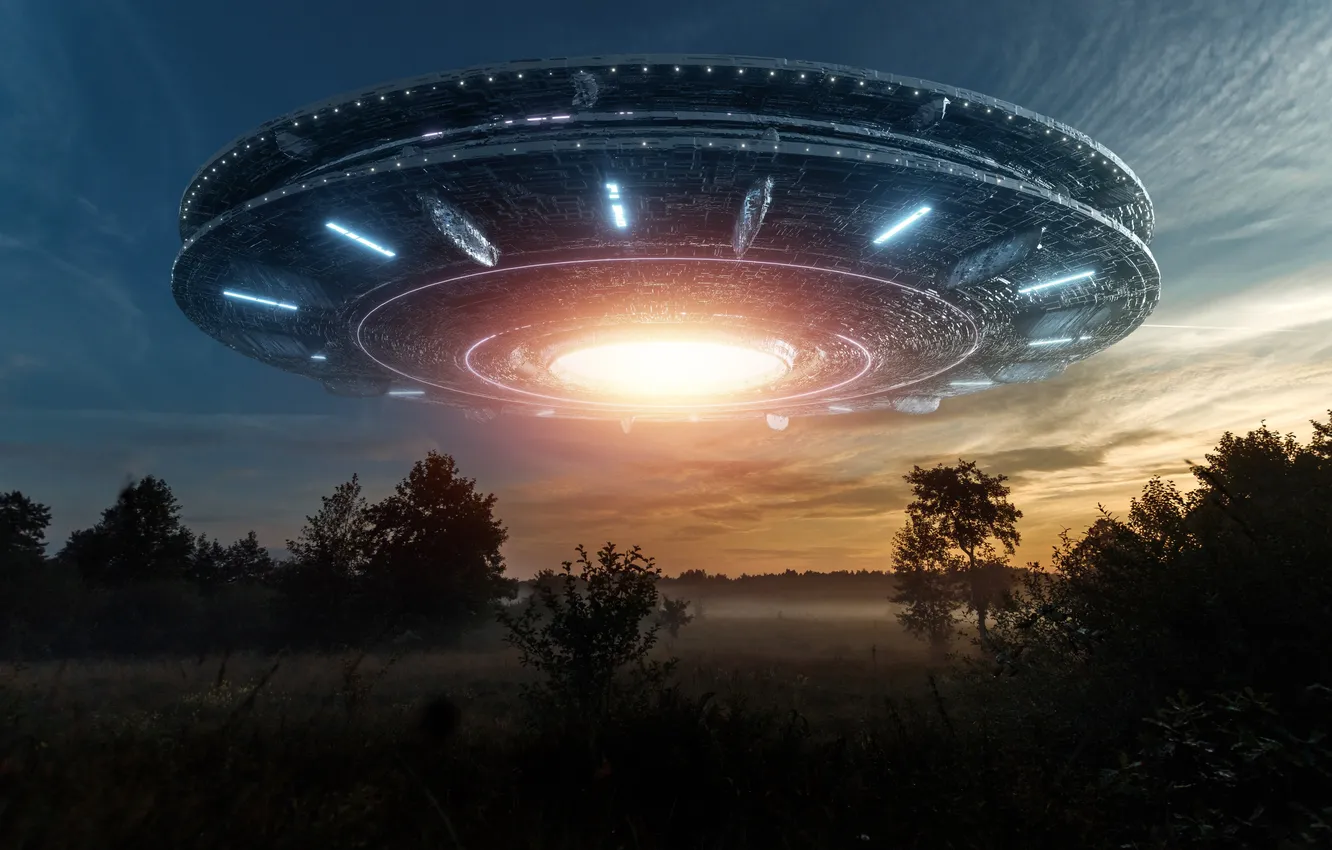 Фото обои ufo, space, sky, flying, alien, spaceship, ship, saucer