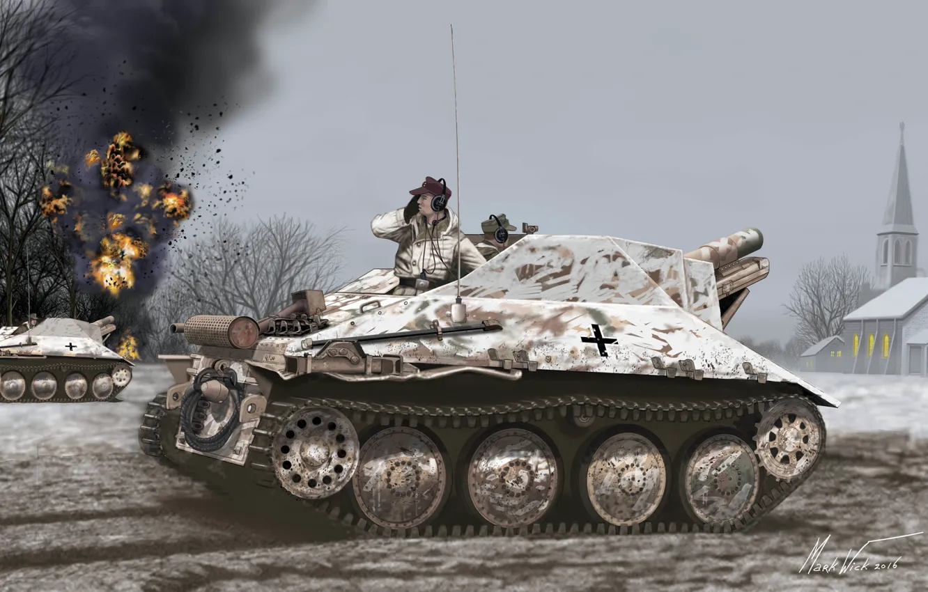 Фото обои Германия, Вермахт, Самоходная гаубица, CАУ, 15сm s.IG.33/2 (Sf) Auf Jagdpanzer 38(t)