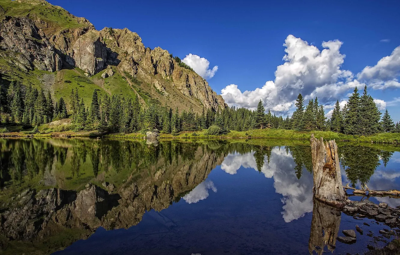 Фото обои деревья, горы, озеро, отражение, река