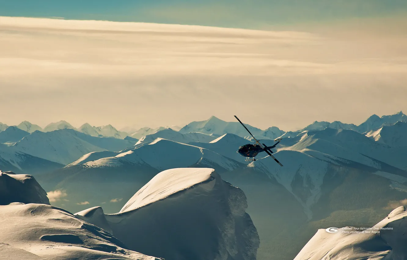 Фото обои Canada, British Columbia, Snow, Helicopter, Mountains, Glacier, Helisnowboarding, Heliskiing