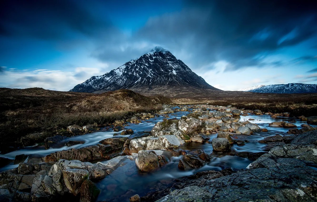 Фото обои ручей, камни, гора, Шотландия