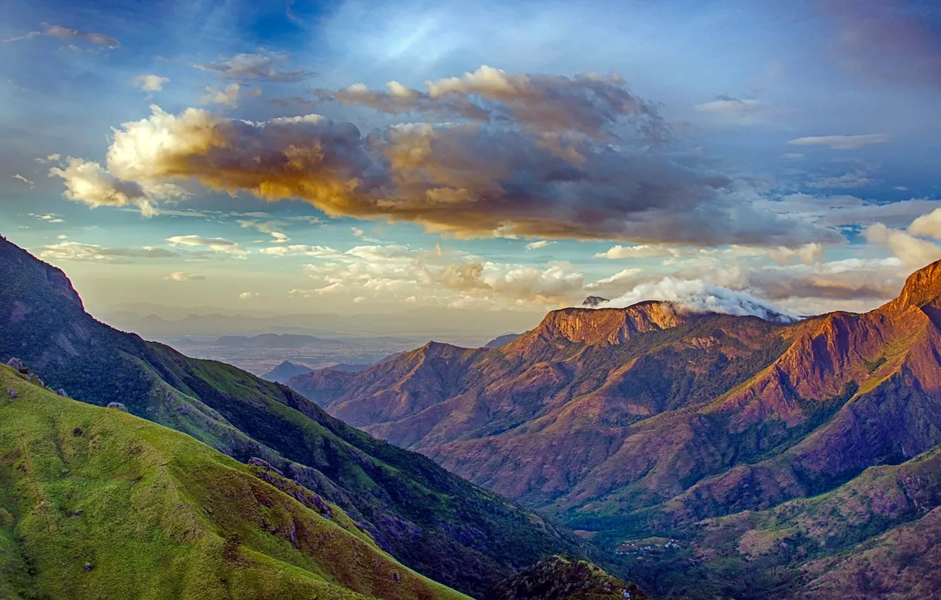Фото обои облака, долина, Индия, штат Керала, гора Муннар