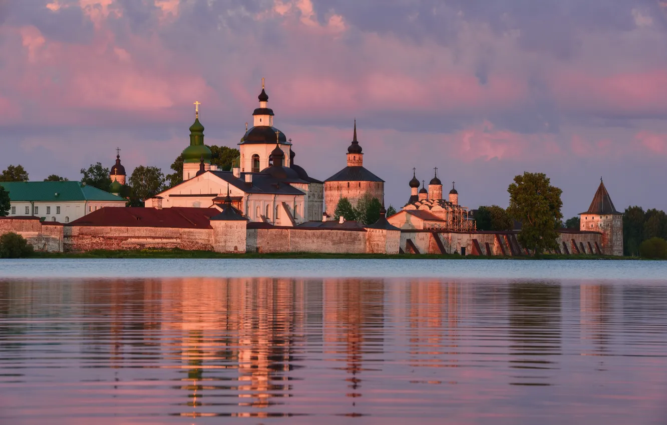 Фото обои пейзаж, природа, озеро, монастырь, Максим Евдокимов, Кирилло-Белозерский монастырь, Сиверское озеро