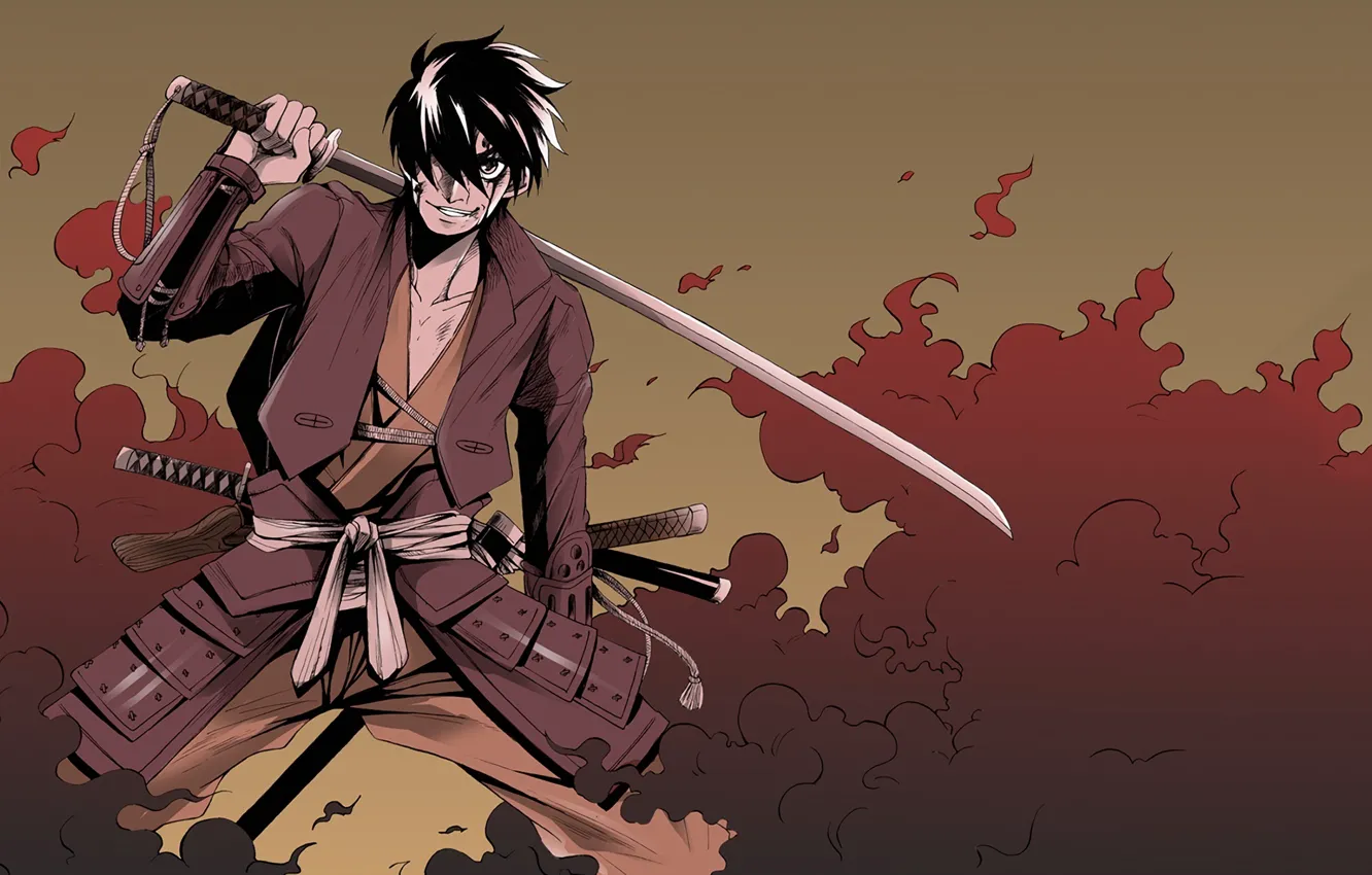 Фото обои меч, аниме, арт, самурай, парень, Shimazu Toyohisa