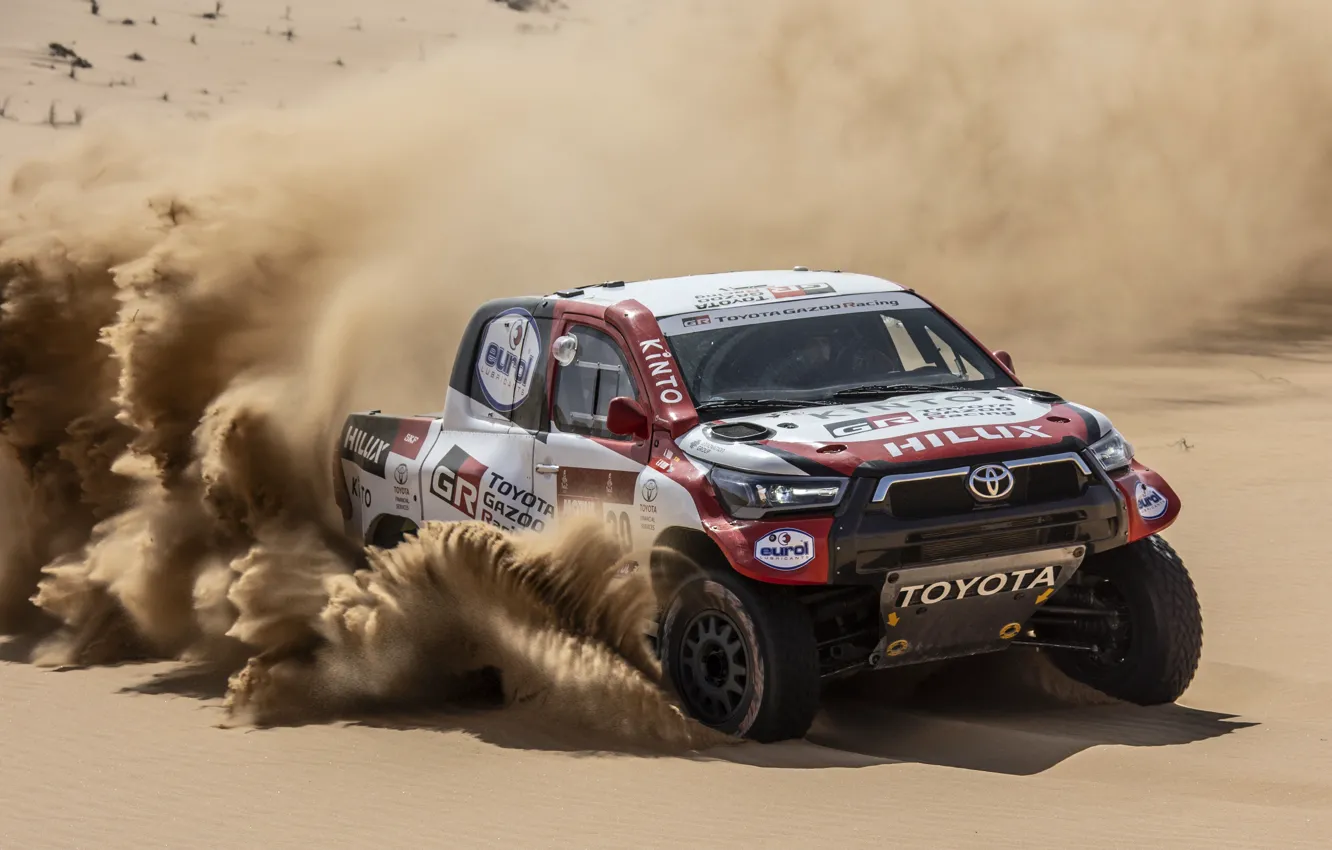 Фото обои скорость, Toyota, пикап, Hilux, 2020, Rally Dakar, 2021, Gazoo Racing