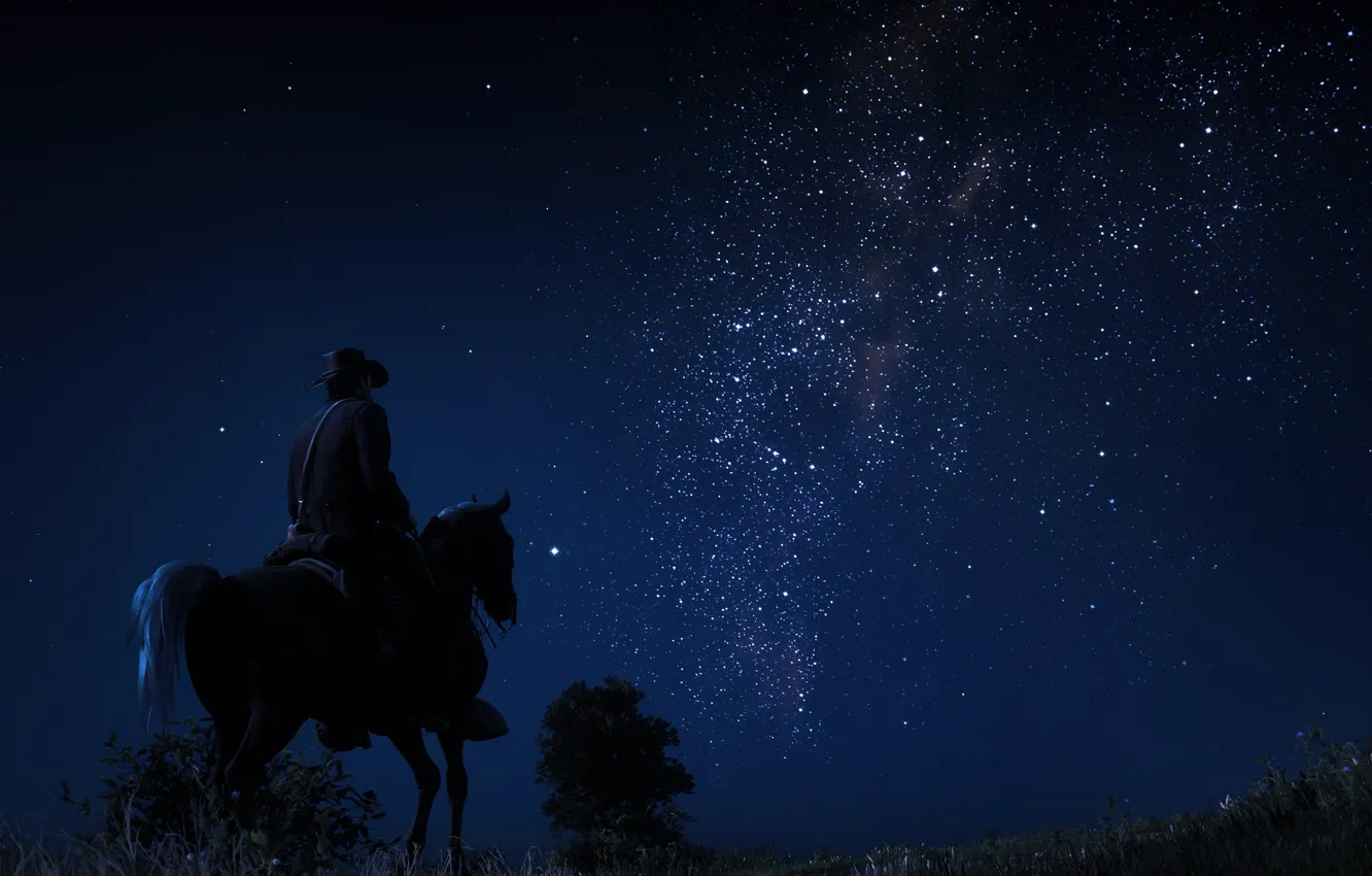 Фото обои sky, hat, nature, night, stars, Milky Way, digital art, CGI