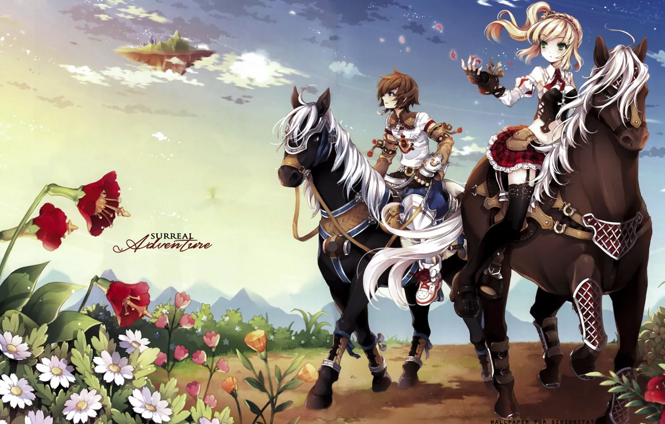 Фото обои лошадь, игра, аниме, арт, девочка, парень, двое, Surreal Adventure - Minitokyo