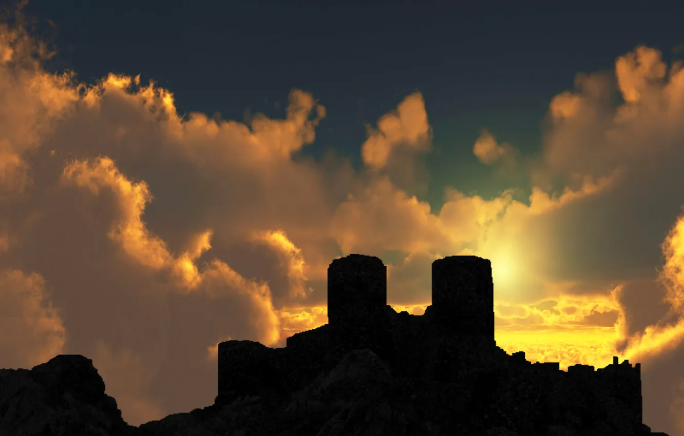Фото обои landscape, sunset, castle, medieval