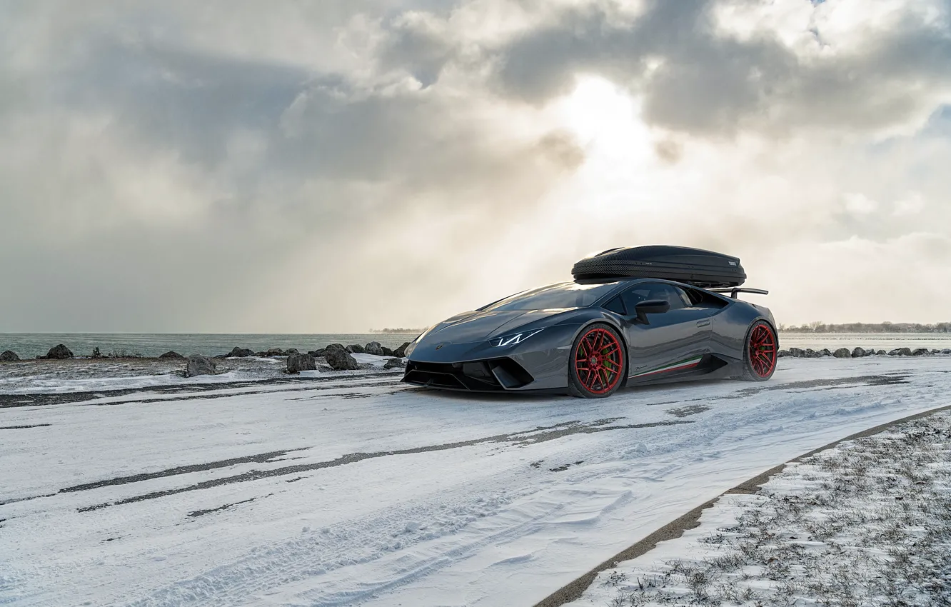 Фото обои зима, снег, Lamborghini, суперкар, CGI, Performante, Huracan