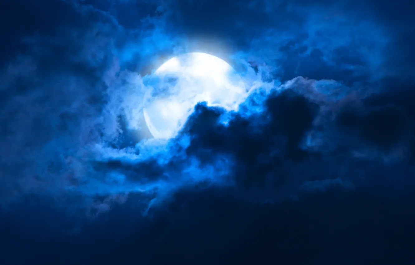 Фото обои небо, облака, пейзаж, ночь, Луна, moon, лунный свет, sky