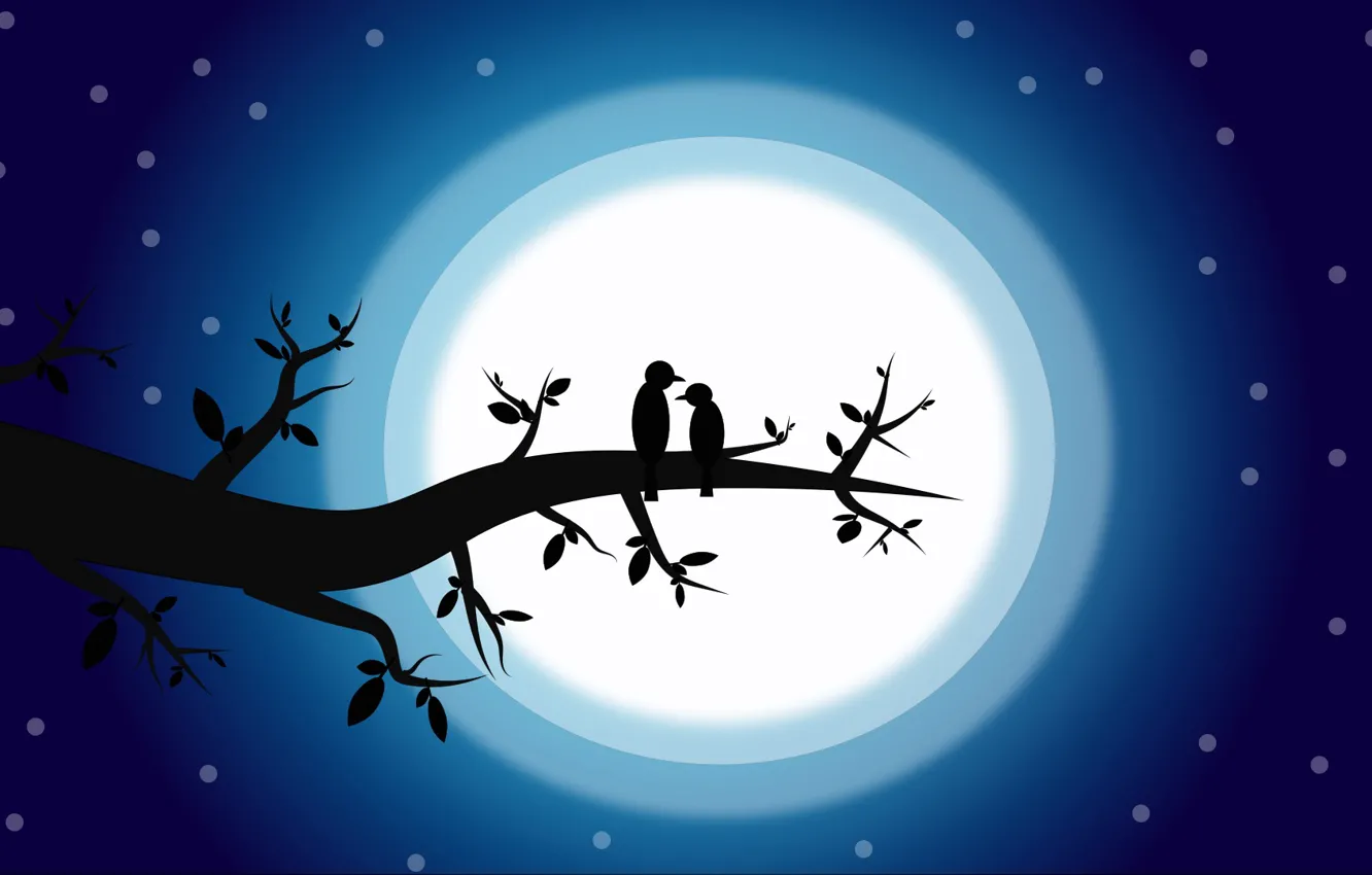 Фото обои любовь, птицы, ночь, луна, пара, роман, романтический, мистические