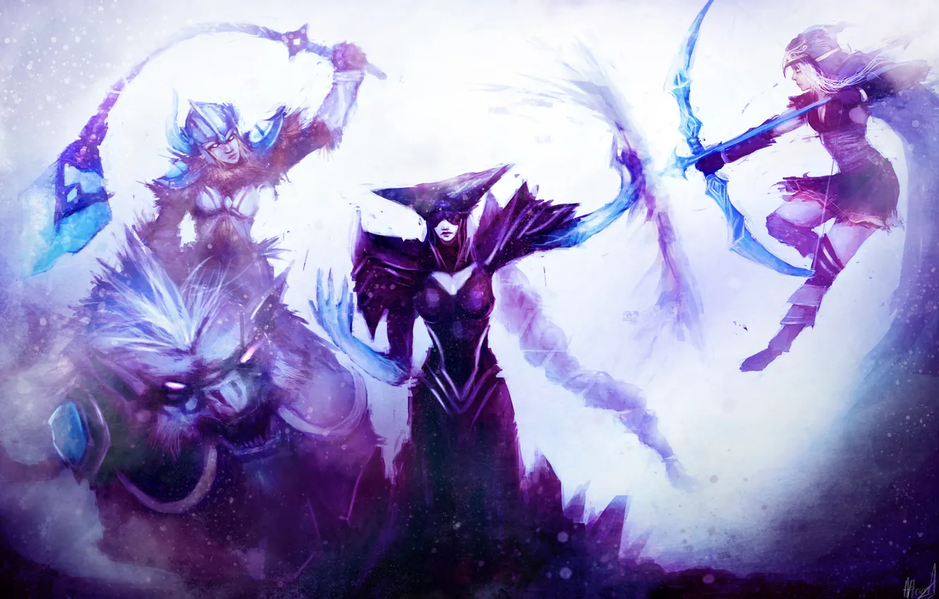Фото обои девушки, арт, зверь, League of Legends, Ashe, LoL, Sejuani, Lissandra
