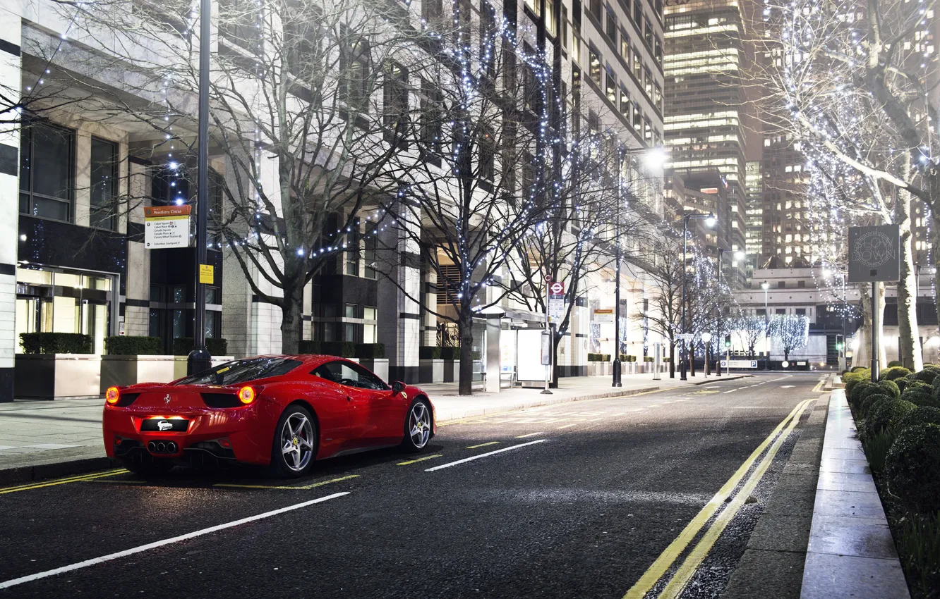 Фото обои красный, улица, Лондон, Ferrari, red, спорткар, феррари, 458