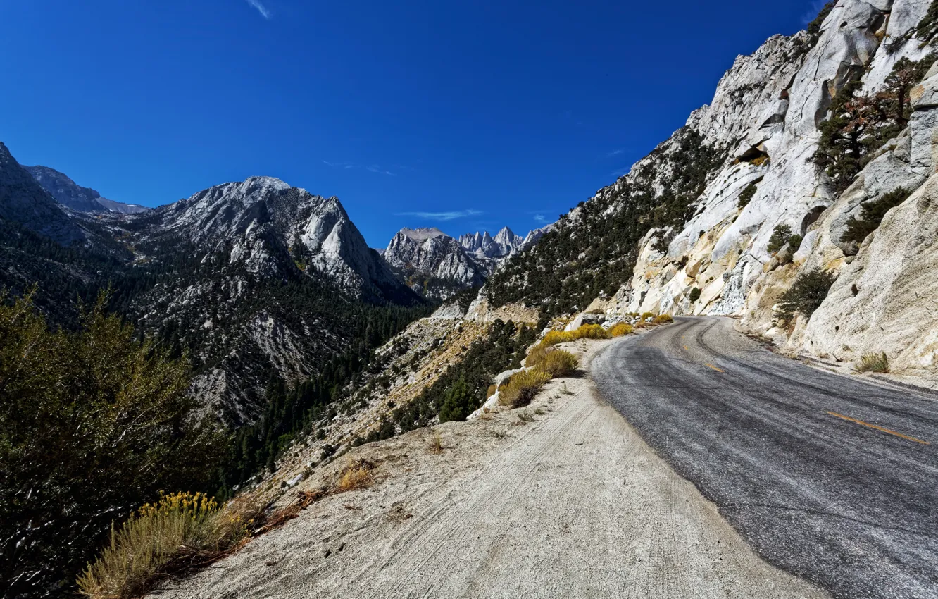Фото обои дорога, горы, Калифорния, США, Whitney Portal