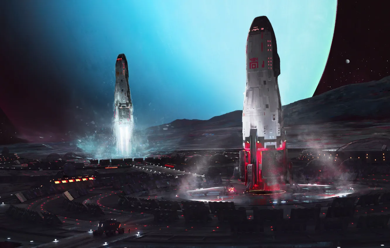 Фото обои Планета, Корабли, Space, Космические Корабли, Космический Корабль, Спутник, Запуск, Planet