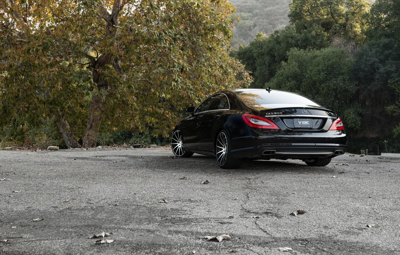Фото обои black, Mercedes Benz, мерседес, rear, CLS550