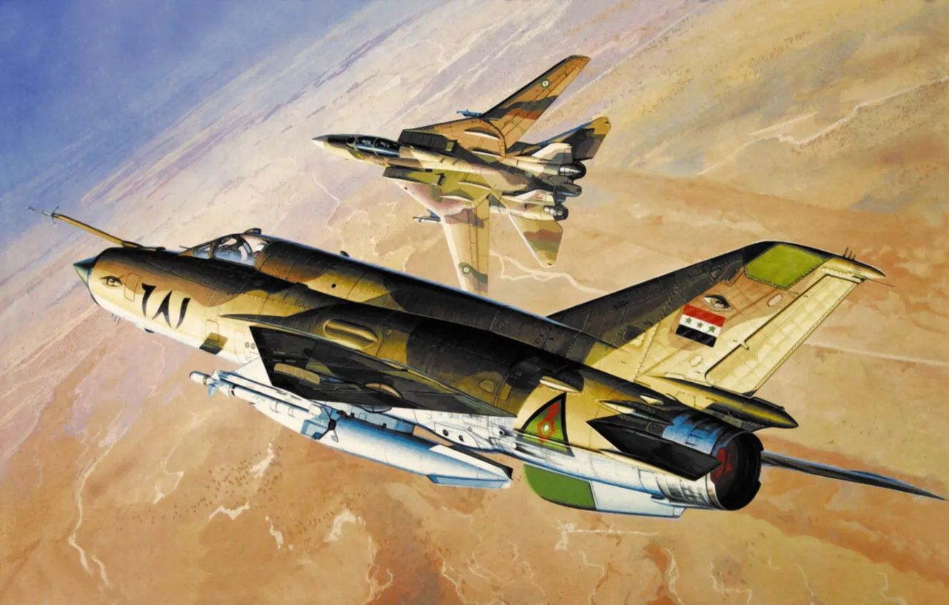 Фото обои war, aviation art, Grumman F-14 Tomcat, paintng, Mig-21 MF JAY Fighter