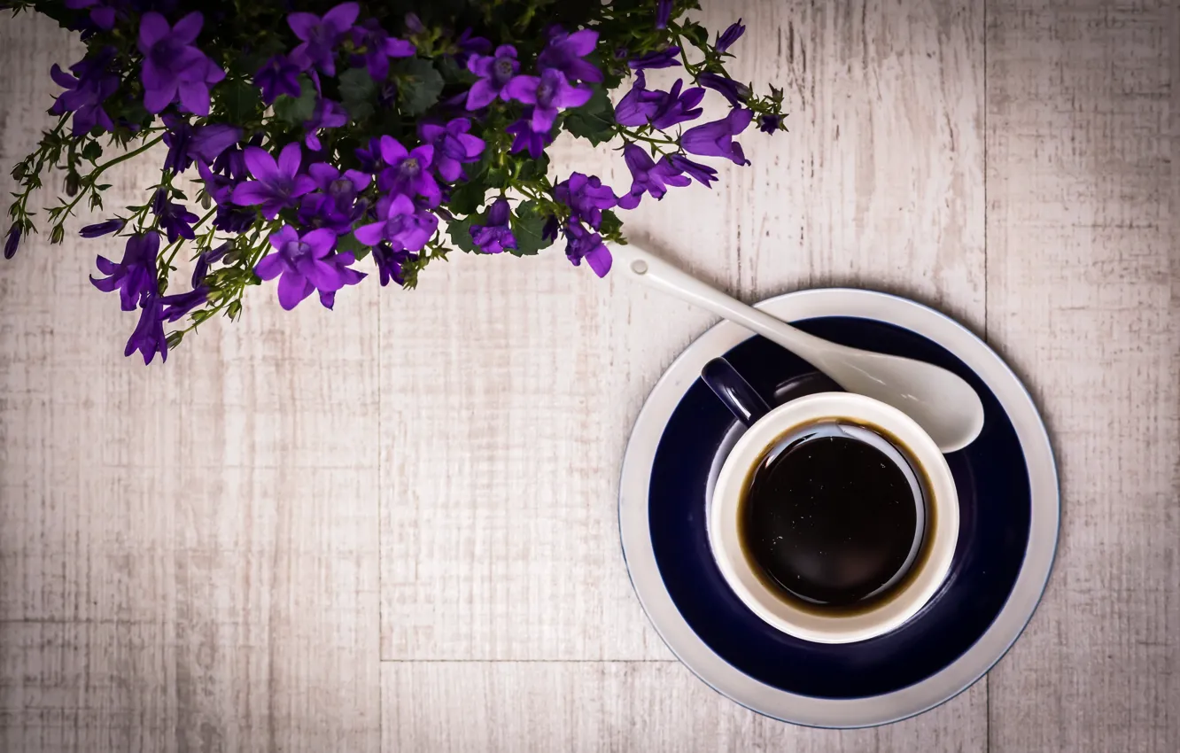 Фото обои цветы, кофе, ложка, напиток, flowers, drink, coffee, spoon